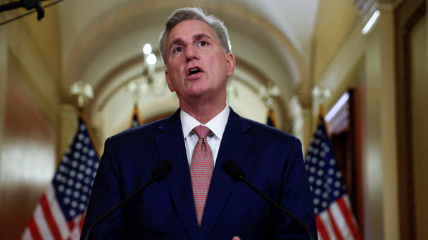 U.S. House Speaker Kevin McCarthy (R-CA) delivers remarks on the debt ceiling.
