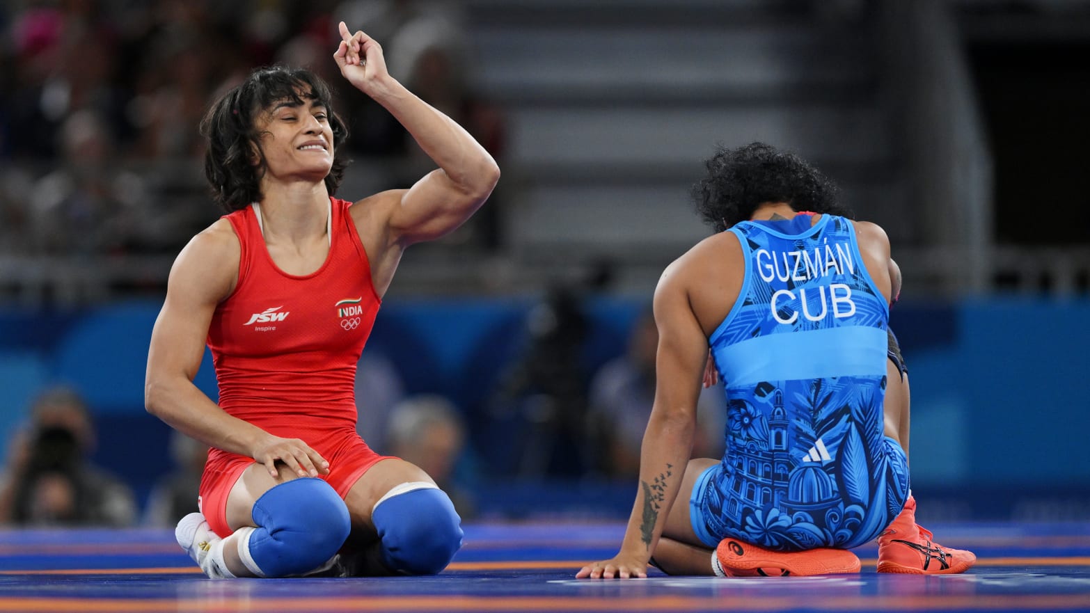 Vinesh Phogat after her semifinal victory.