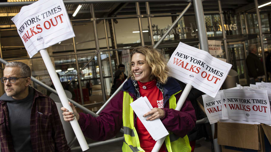 NYT staffers walk out on strike.