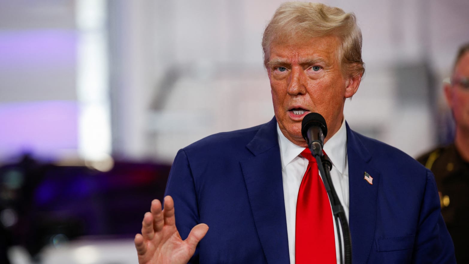 Donald Trump speaks during a campaign stop in Michigan.