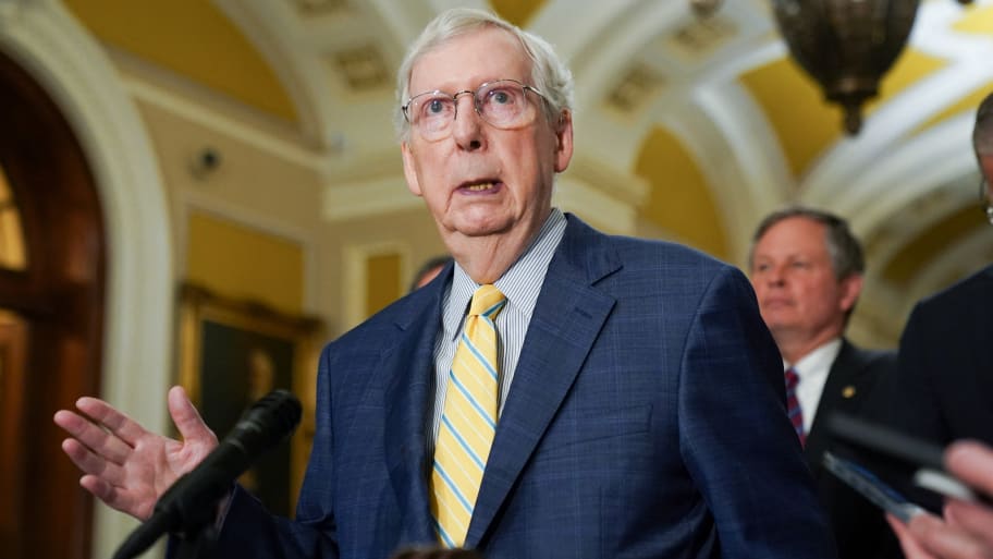 Senate Republican leader Mitch McConnell speaks to reporters in the U.S. Capitol in Washington, D.C., June 13, 2023. 