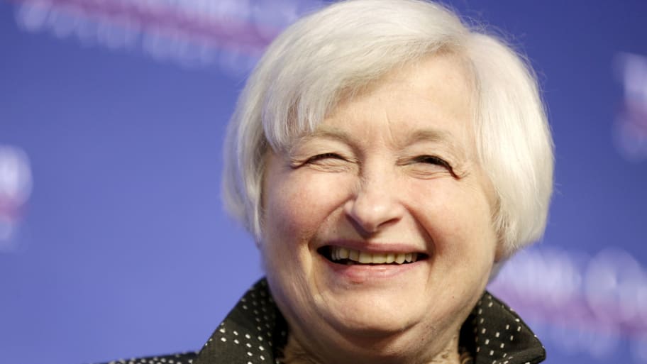 A picture of U.S. Secretary of the Treasury Janet Yellen, who told CNN she accidentally ate magic mushrooms while on a trip to China.