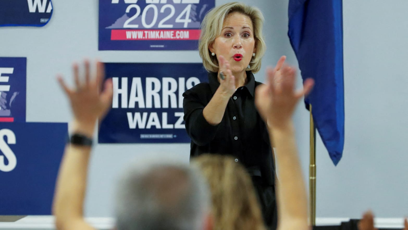 Gwen Walz, wife of Democratic vice presidential nominee Minnesota Governor Tim Walz, speaks at an Educators for Harris-Walz event