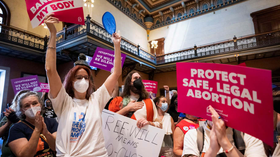 Protesters gather inside the South Carolina House as members debate a new near-total ban on abortion with no exceptions for pregnancies caused by rape or incest at the state legislature in Columbia, South Carolina, U.S. August 30, 2022.  