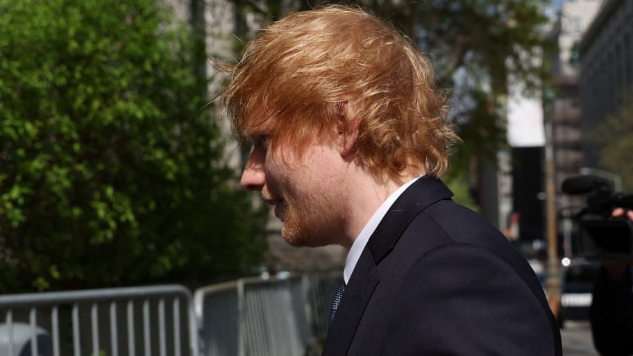 Singer Ed Sheeran arrives at Manhattan Federal Court.