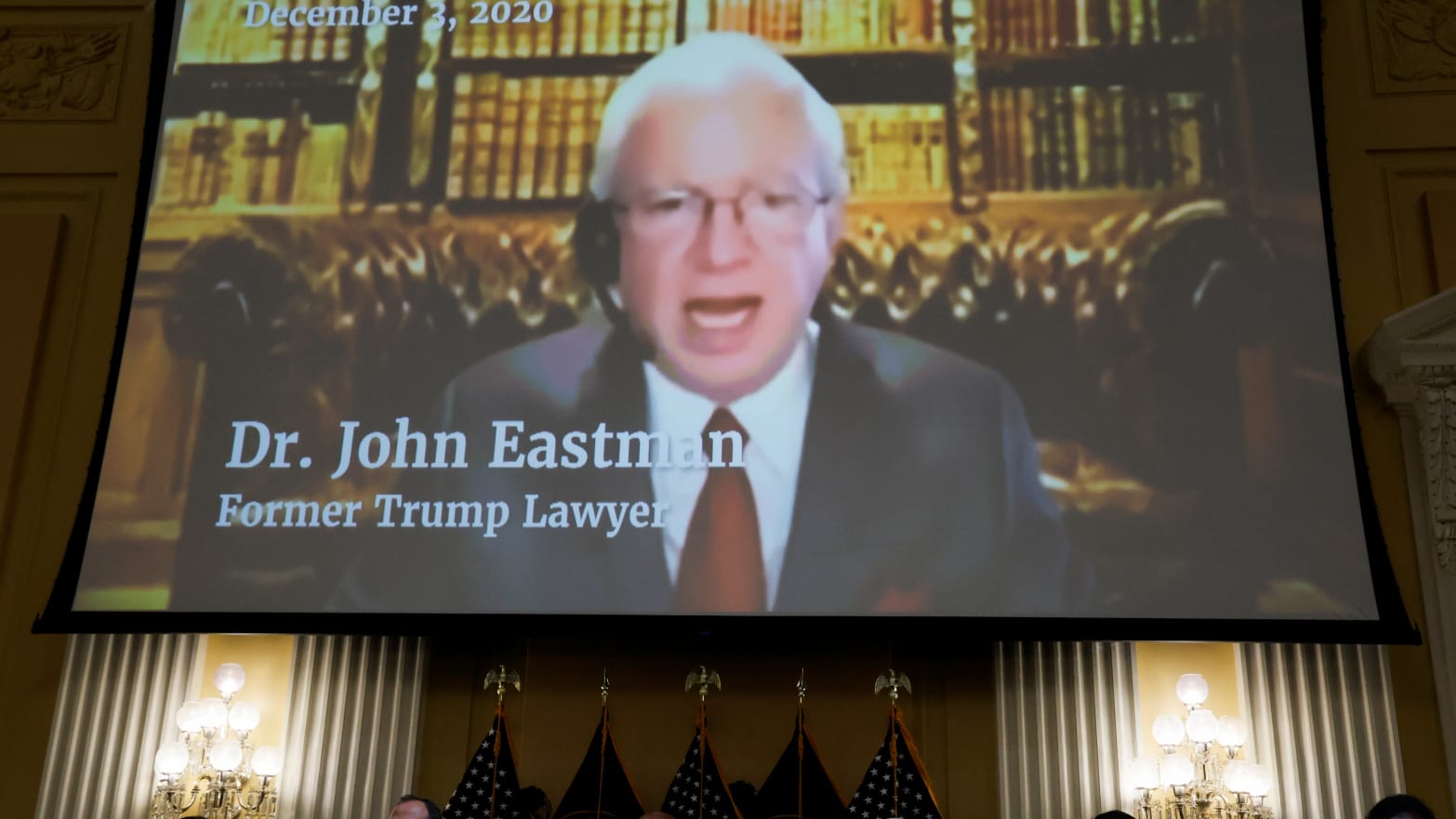 John Eastman, former attorney for former U.S. President Donald Trump, is seen speaking in a video.