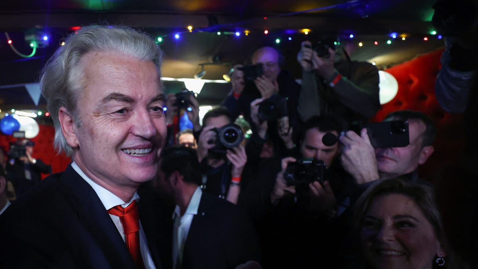 Geert Wilders reacts to the exit poll and early results in the Dutch parliamentary elections
