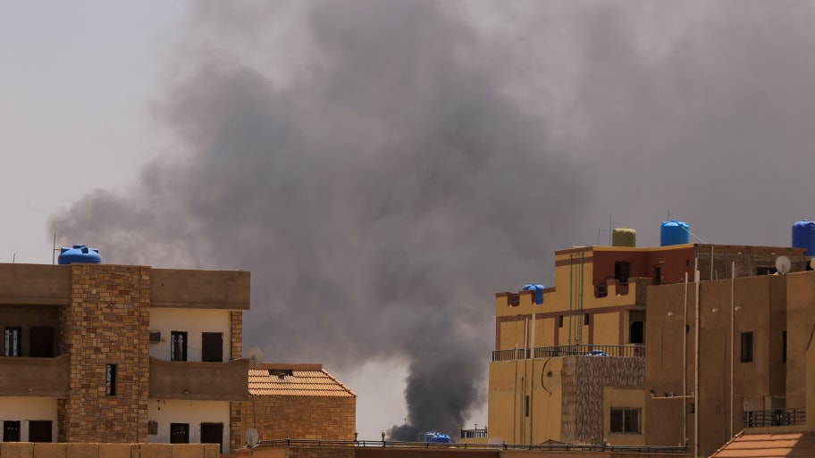 Smoke rising from a building in Khartoum North, Sudan.