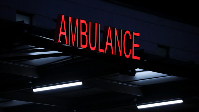 A general view of a sign at an empty ambulance bay.