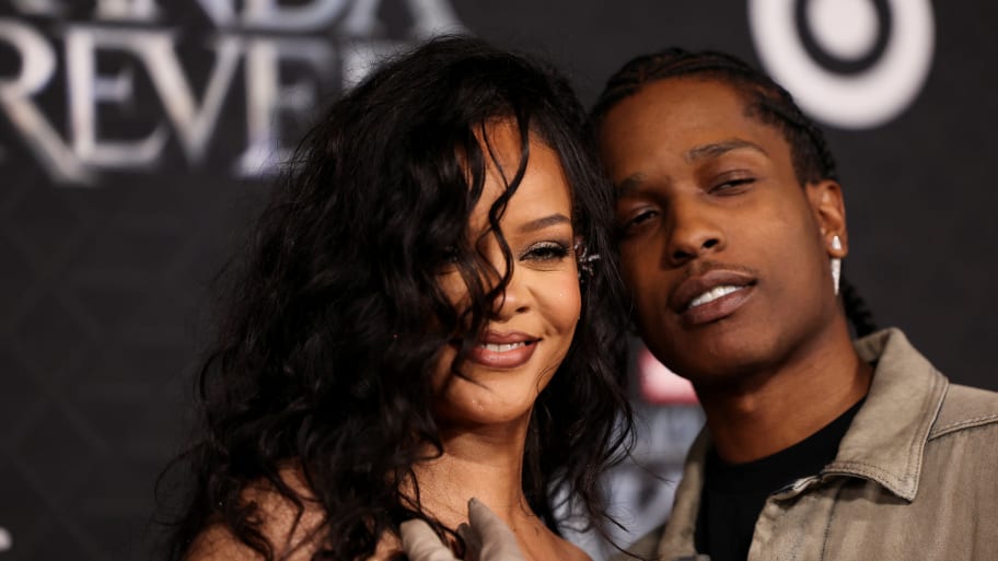 Singer Rihanna and rapper A$AP Rocky attend a premiere for the film Black Panther: Wakanda Forever.