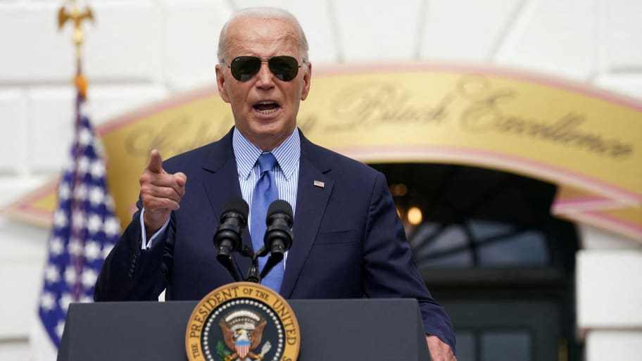 U.S. President Joe Biden speaks during a Congressional Black Caucus brunch celebrating achievements by Black Americans, at the White House.