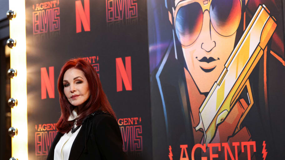 Priscilla Presley attends a photocall for the television series “Agent Elvis” in Los Angeles, California.