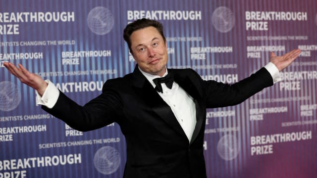 Elon Musk attends the Breakthrough Prize awards in Los Angeles, California, April 13, 2024.
