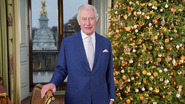 Britain's King Charles poses for a photo during the recording of his Christmas message at Buckingham Palace, in London, Britain December 7, 2023.