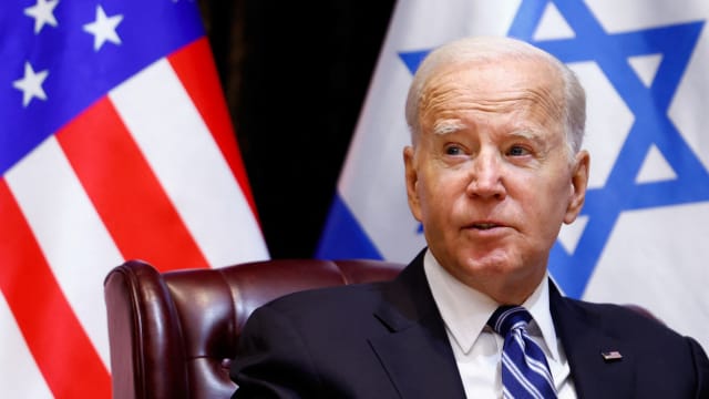 U.S. President Joe Biden as he visits Israel amid the ongoing conflict between Israel and Hamas, in Tel Aviv, Israel, Oct. 18, 2023. 