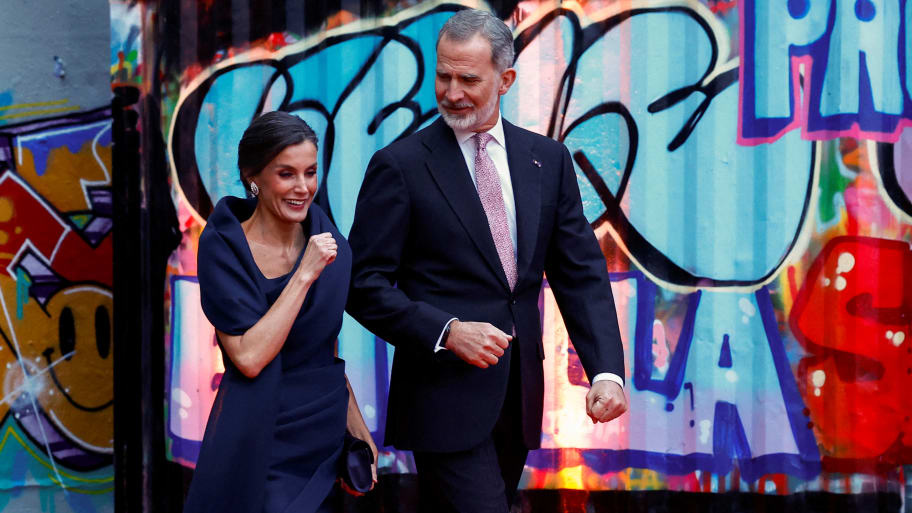 Spanish King Felipe and Queen Letizia walk together at STRAAT Museum during their two-day state visit to the Netherlands, in Amsterdam, Netherlands on April 18, 2024.