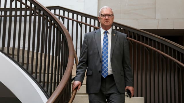 U.S. Senator Kevin Cramer (R-ND) arrives for a closed briefing for all senators to discuss the leak of classified U.S. intelligence documents on the war in Ukraine, on Capitol Hill in Washington, U.S., April 19, 2023. 