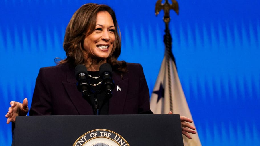 Kamala Harris giving a speech in Houston, Texas.