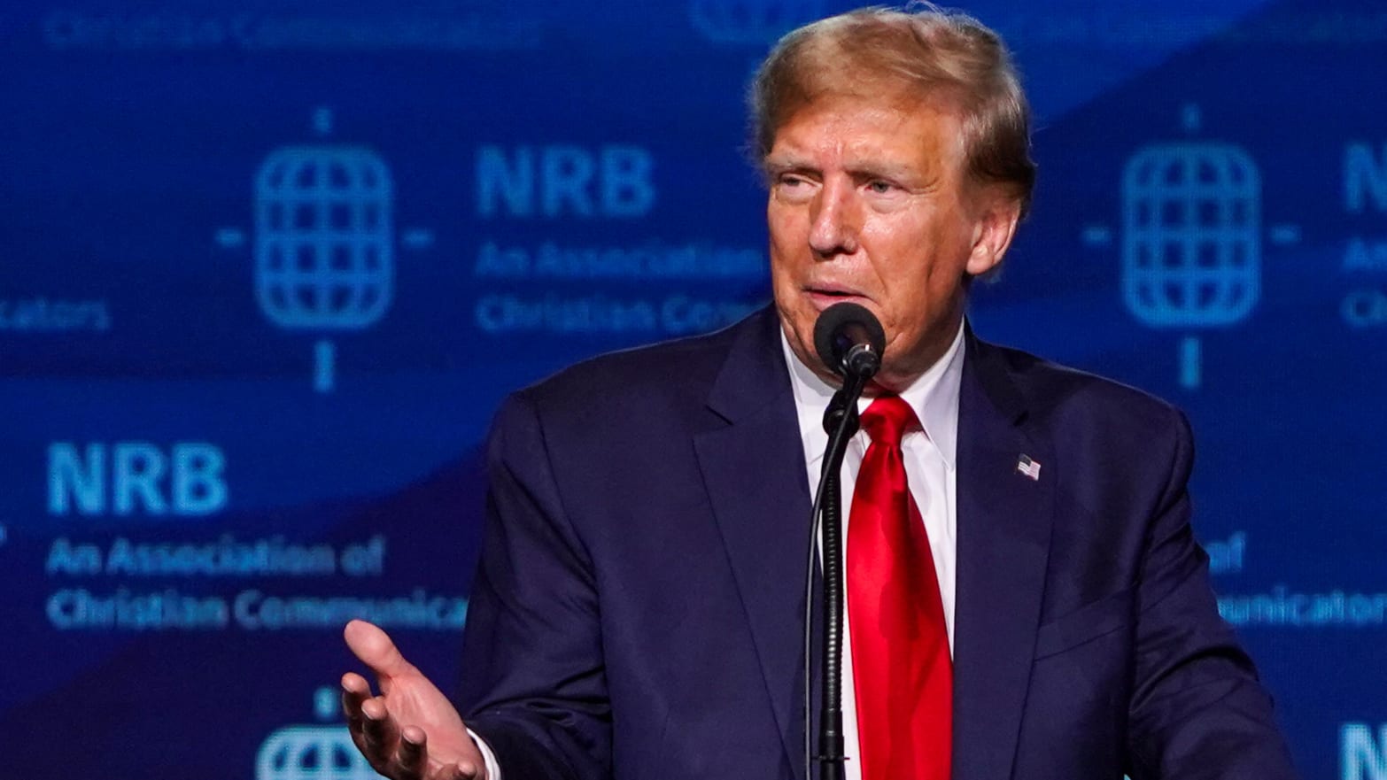 Former President Donald Trump addresses the 2024 National Religious Broadcasters Association International.