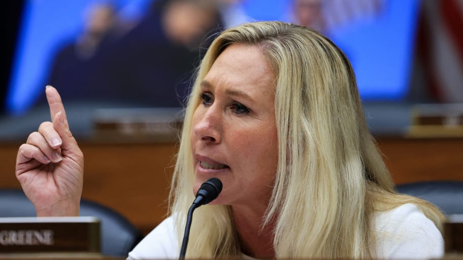 Marjorie Taylor Greene speaks during a House hearing.