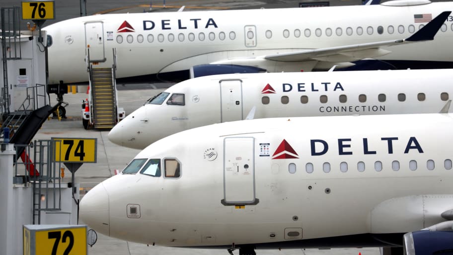 Delta Air Lines passenger jets at LaGuardia Airport in the Queens borough of New York City, New York, June 1, 2022. 