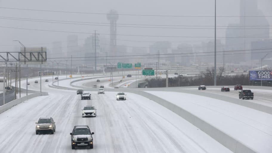 Snowy roads near Austin, Texas