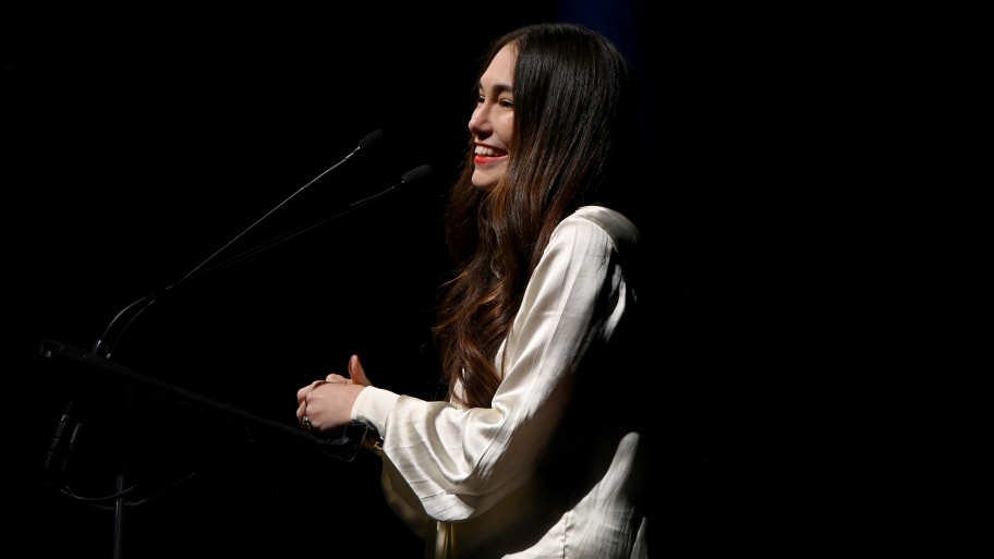  Audrey Gelman speaks on stage during the annual Make Equality Reality Gala hosted by Equality Now on November 19, 2019 in New York City. 