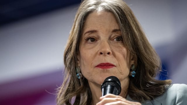 Democratic presidential hopeful Marianne Williamson speaks during a campaign event at Teatotaller's Cafe in Concord, New Hampshire, on January 17, 2024. 