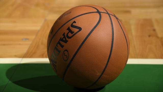 A generic image of a basketball on the court at the game on December 28, 2017 at the TD Garden in Boston, Massachusetts.