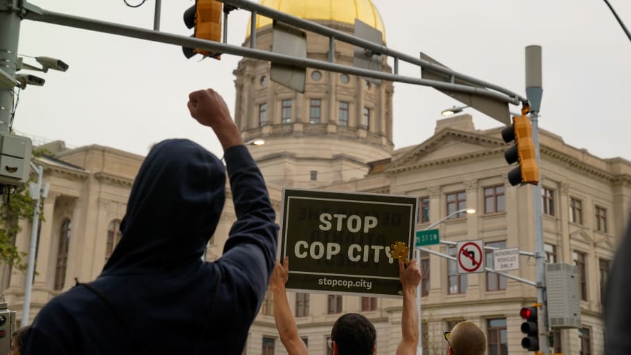 People protest Atlanta’s controversial Cop City facility.