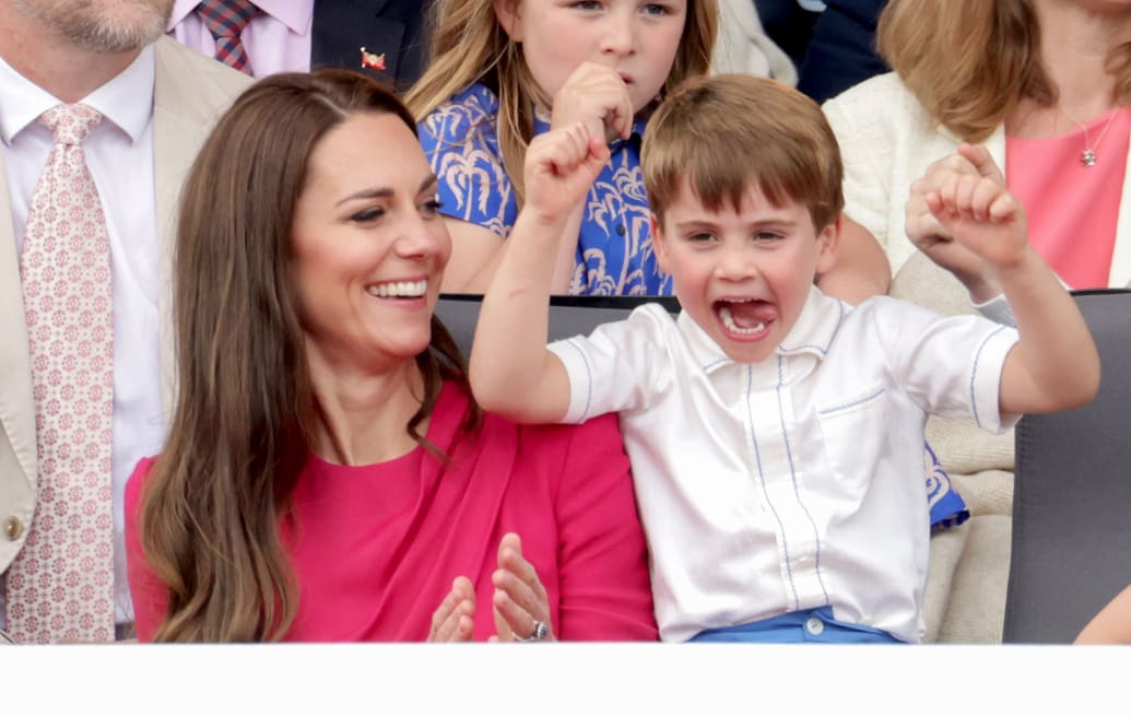 Catherine, Duchess of Cambridge laughs with Prince Louis of Cambridge on June 5, 2022