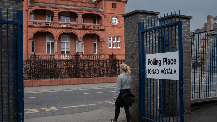 A woman enters one of the polling stations in Dublin City Central Constituency on March 8, 2024 in Dublin, Ireland.
