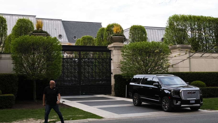 A car is parked outside the home of Canadian rapper Drake in Toronto, Canada, on May 7, 2024.