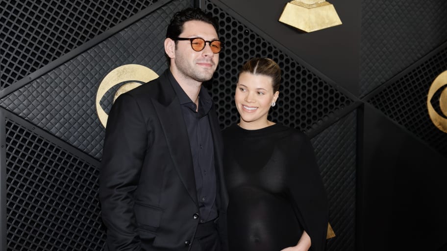 Elliot Grainge and Sofia Richie Grainge arrives on the Red Carpet at the Crypto.com Arena  in Los Angeles, CA, Sunday, Feb. 4, 2024.