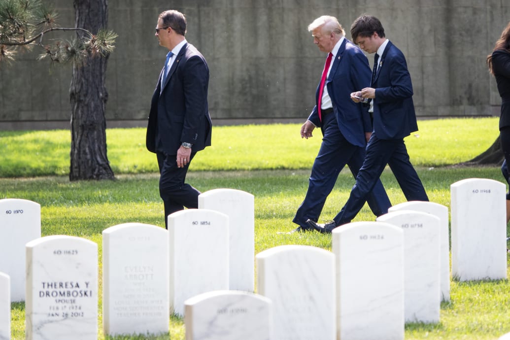 Donald Trump leaves Section 60 of Arlington National Cemetery on Aug. 26, 2024.