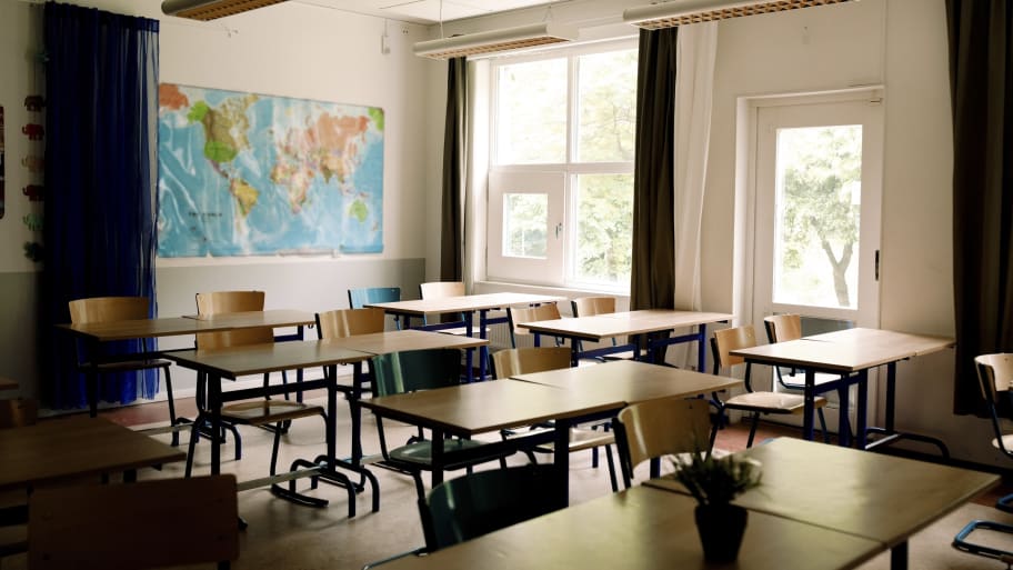 desks in a classroom 