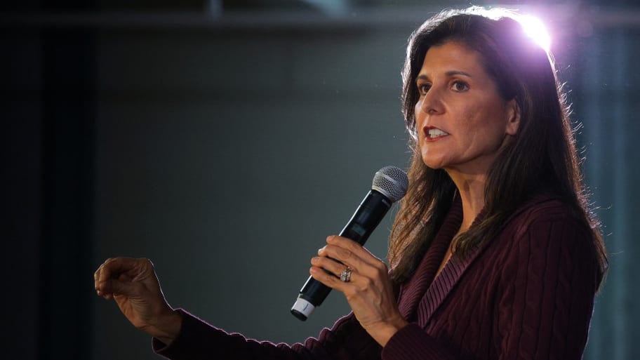 Republican presidential candidate and former U.S. Ambassador to the United Nations Nikki Haley speaks during a campaign town hall meeting in Exeter, New Hampshire, U.S., February 16, 2023.