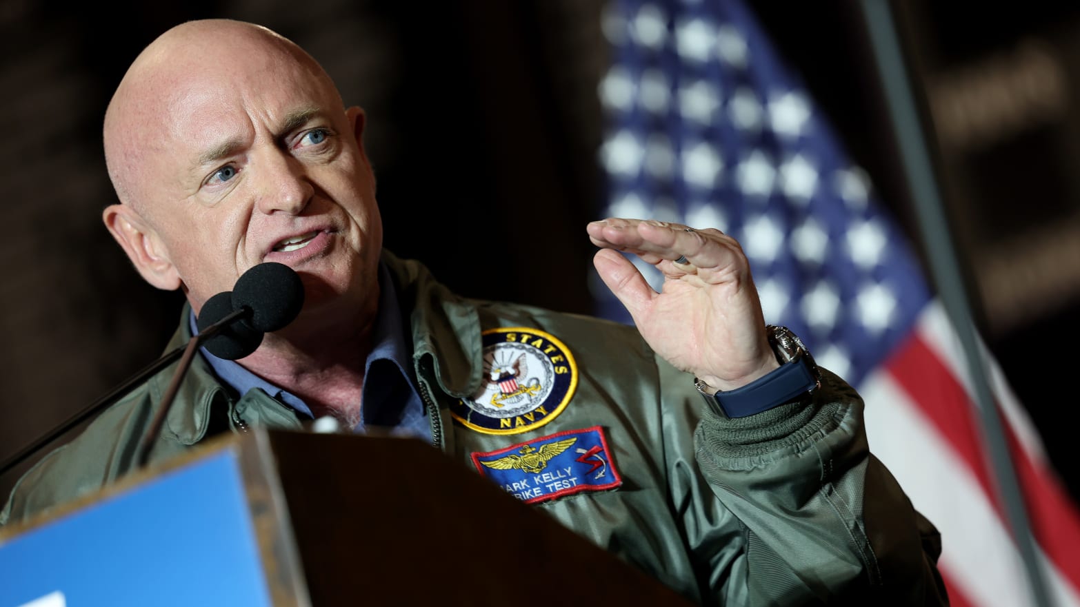 U.S. Sen. Mark Kelly (D-AZ) speaks at a campaign event at Cesar Chavez High School on November 02, 2022 in Phoenix, Arizona.