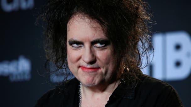 Robert Smith, lead singer of The Cure, speaks at the press room during the 2019 Rock and Roll Hall of Fame induction ceremony in Brooklyn, New York, March 29, 2019. 