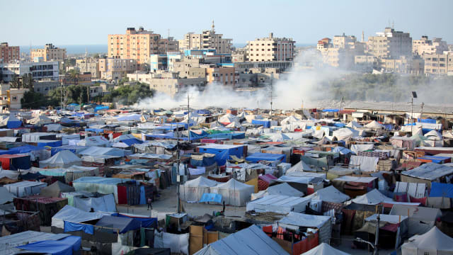A general view of the tents at Nuseirat Refugee Camp set up by displaced Palestinians from Rafah City after the attacks of Israeli forces in Deir al-Balah, Gaza, on May 14, 2024.