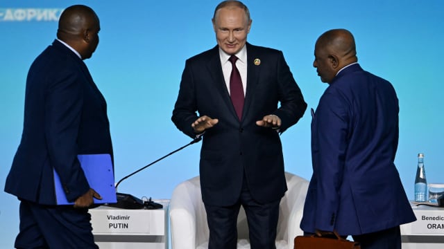 Russian President Vladimir Putin speaks at a session of Russia-Africa summit in St. Petersburg, Russia, July 27, 2023. 