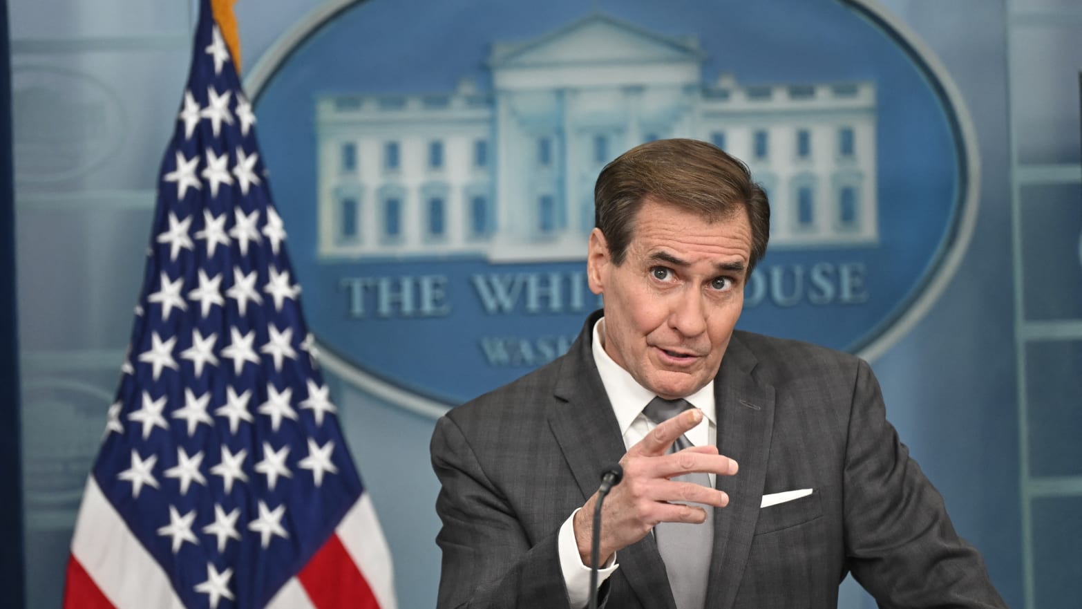 National Security Council Coordinator for Strategic Communications John Kirby speaks during the daily briefing in the Brady Briefing Room