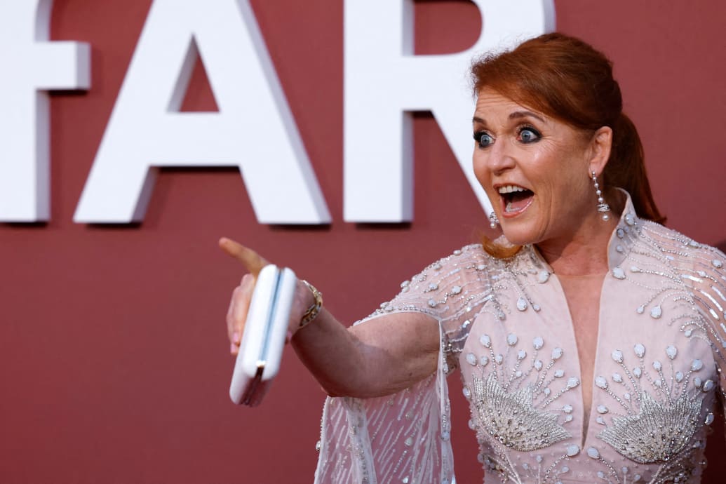 Sarah Ferguson, Duchess of York, poses during a photocall for guest arrivals at the amfAR Gala Cannes 2024 in Antibes, France, May 23, 2024.