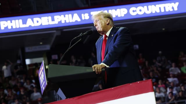 Republican presidential candidate, former U.S. President Donald Trump speaks at a campaign rally at the Liacouras Center on June 22, 2024 in Philadelphia, Pennsylvania. 