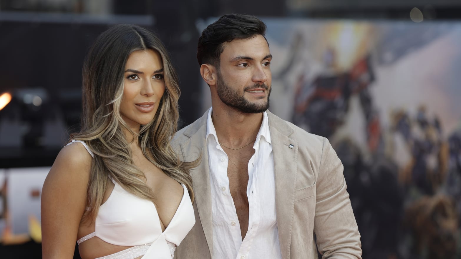 Ekin-Su Cülcüloğlu and Davide Sanclimenti attend the European Premiere of Paramount Pictures' \"Transformers: Rise of the Beasts\" at Cineworld Cinemas on June 07, 2023 in London, England.