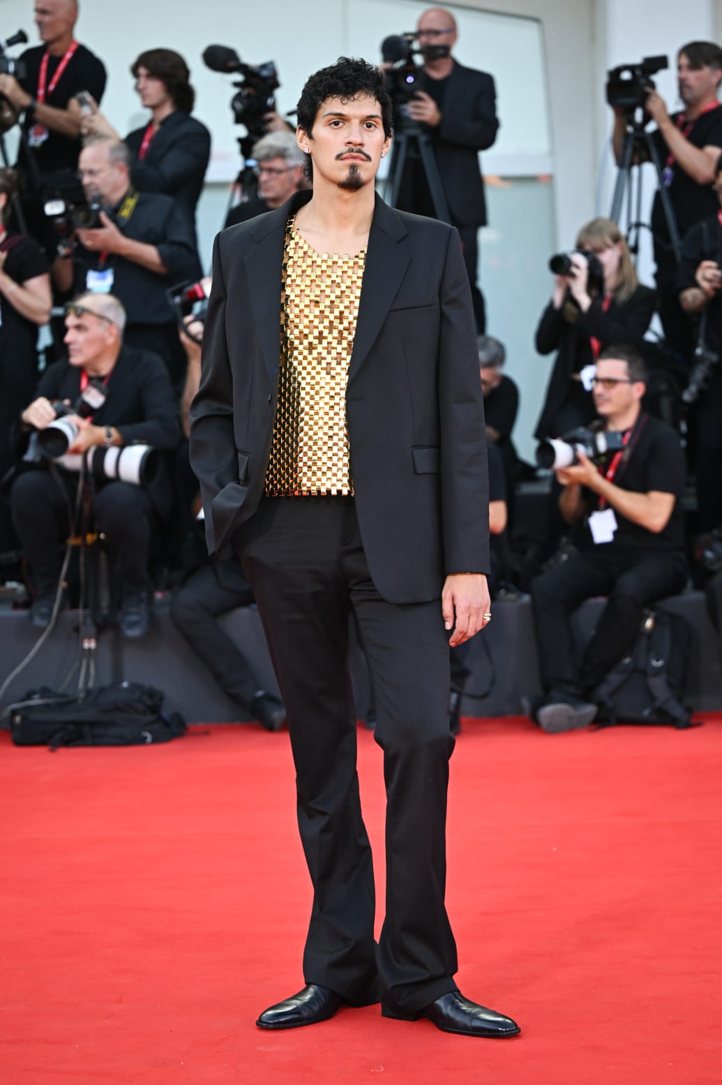 Omar Apollo poses on the red carpet during the Venice Film Festival on September 3, 2024.