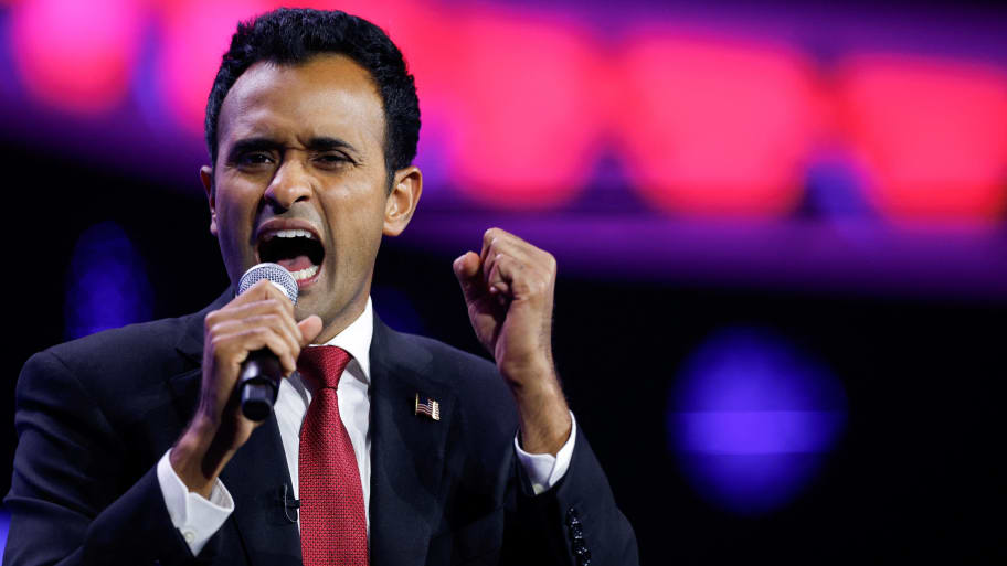 Republican U.S. presidential candidate Vivek Ramaswamy speaks during the Turning Point Action Conference in West Palm Beach, Florida.