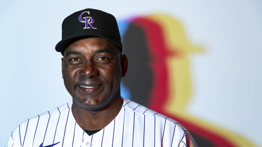 Hensley Meulens #31 of the Colorado Rockies poses for a photo during the Colorado Rockies Photo Day at Salt River Fields at Talking Stick on Friday, February 24, 2023 in Scottsdale, Arizona. 