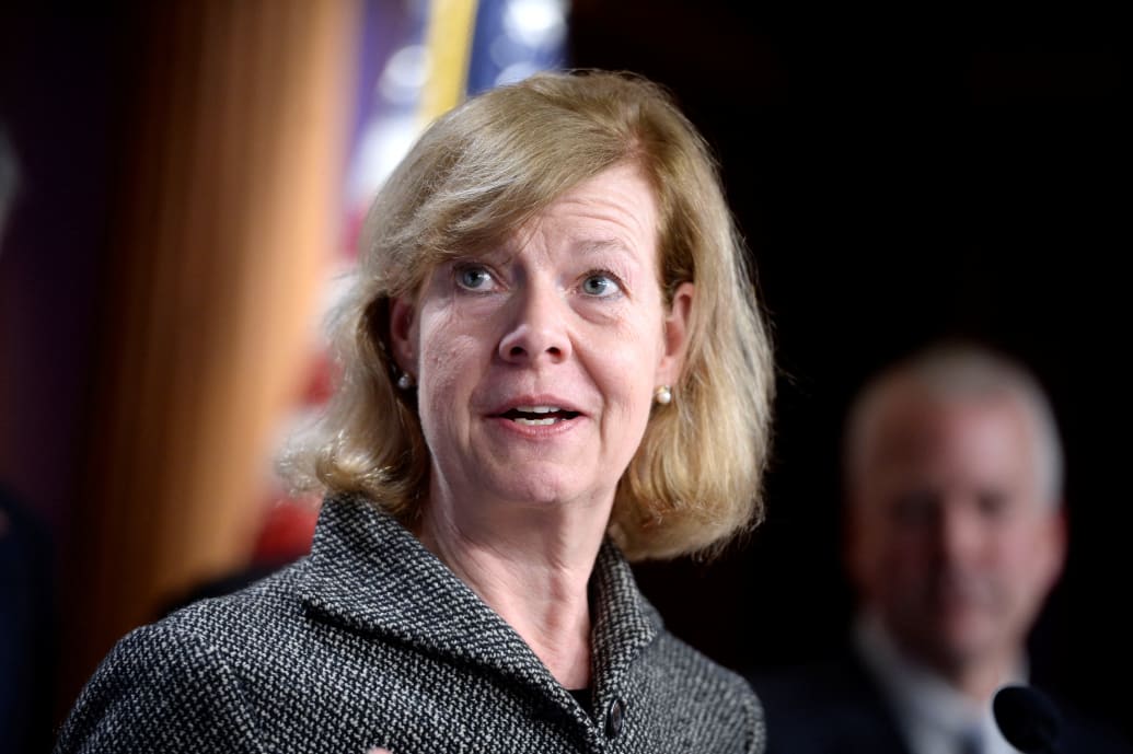 Senator Tammy Baldwin (D-WI) and other U.S senators unveil legislation that would allow the Biden administration to "ban or prohibit" foreign technology products