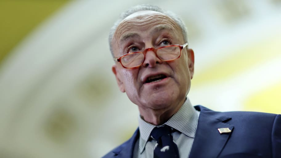 Chuck Schumer (D-NY) speaks to the news media after attending a closed Senate Democratic Caucus lunch at the U.S. Capitol in Washington, D.C., U.S., March 2, 2023. 